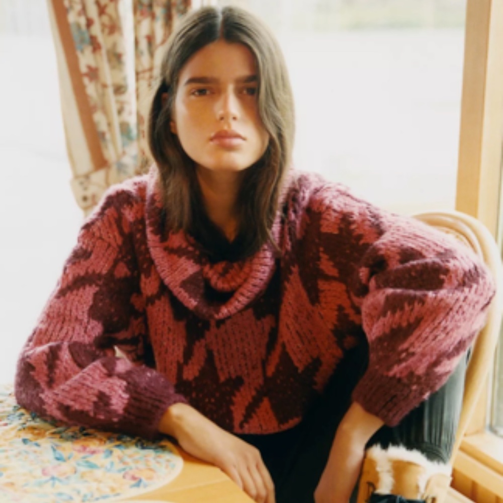 Anthropologie Ginny Oversized Houndstooth Sweater Size XS